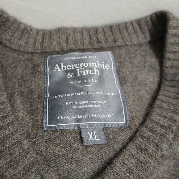 Abercrombie Fitch mens xl super soft 100% cashmere sweater taupe sandy brown - Picture 7 of 7